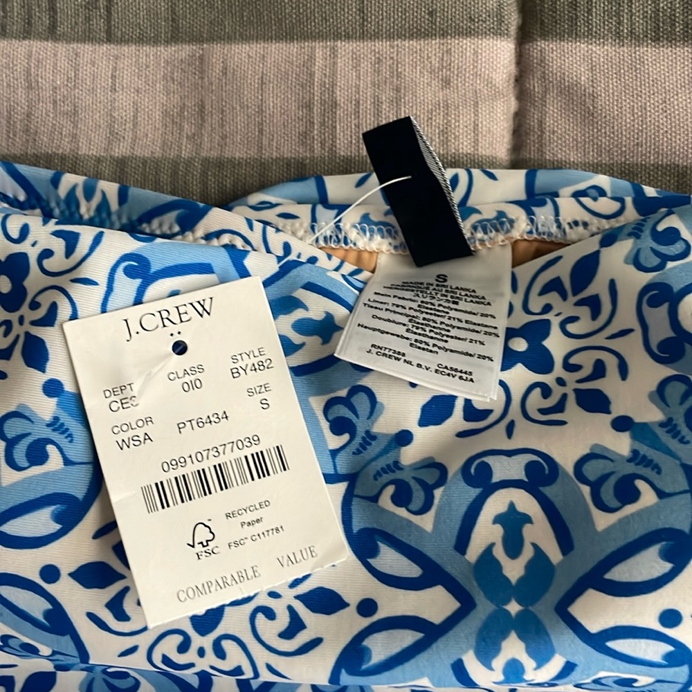 J Crew Factory Tankini Top in Blue and White Block Print size Small - Picture 4 of 4